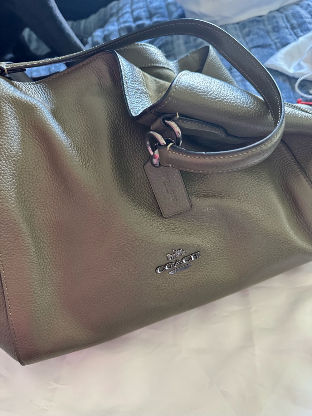 COACH Olive Green Pebbled Leather Shoulder Bag - Picture 2 of 10